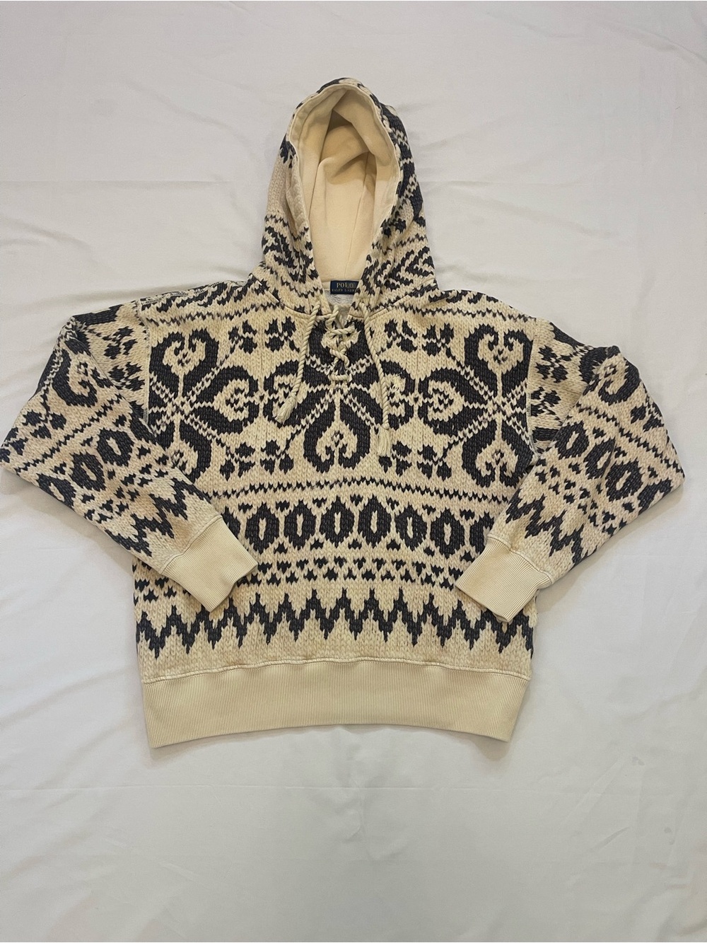 Polo Ralph Lauren Fair Isle Hooded Sweater Cream Brown/Grey Size M